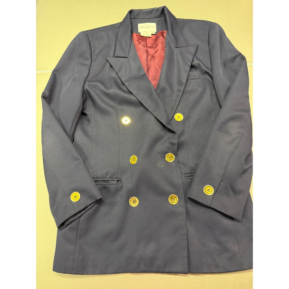 Vintage Jerome Bernard Navy Blue Double‎ Breasted Blazer Gold Buttons Size 10